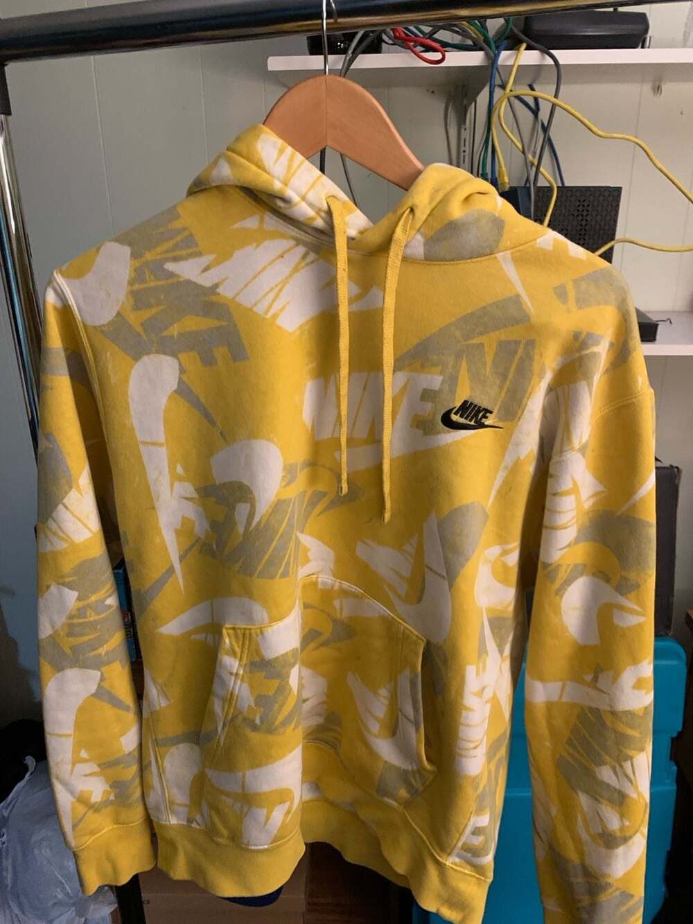 Nike Sportswear Club Fleece All-Over Swoosh Print Hoodie Yellow